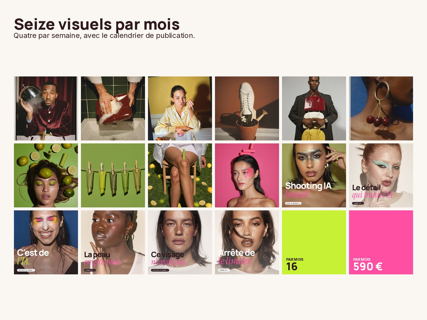 Seize visuels par mois, posés en grille